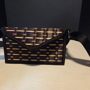 Baskets of Cambodia Woven Crossbody Bag Black Tan Boho Handwoven Satchel
